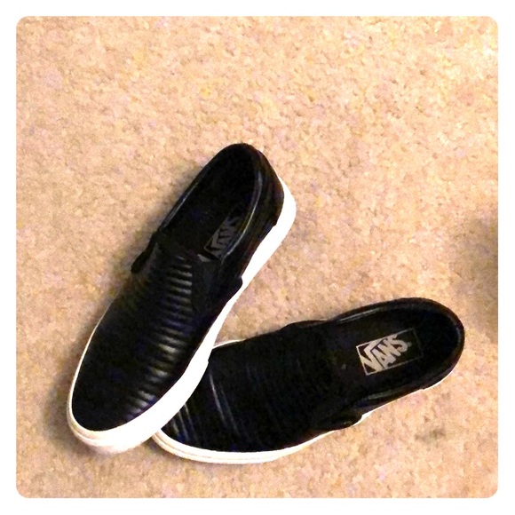 Vans Shoes - Vans black leather slip ons